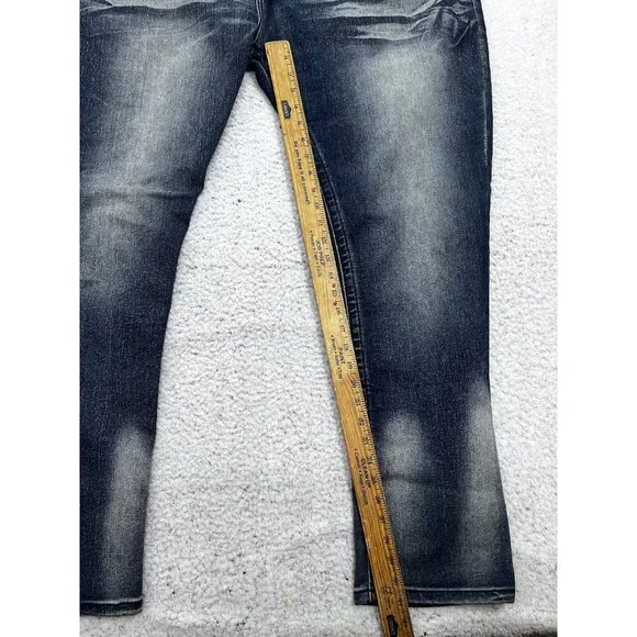 Men's Blue Cult Faded Wash Denim Jeans Embroidered Pockets Size 46x32 - Picture 3 of 11